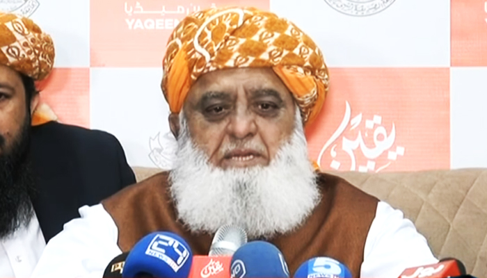 JUI-F Emir Maulana Fazlur Rehman speaks to the media in Karachi on January 11, 2025. — Screengrab via Geo News