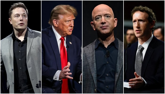 (From left) A combination of images of Tesla CEO Elon Musk, US president-elect Donald Trump, Amazon CEO Jeff Bezoz and Meta CEO Mark Zuckerberg. — Reuters/File