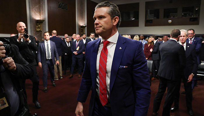 Pete Hegseth, US President-elect Donald Trumps nominee to be secretary of defence, leaves a Senate Committee on Armed Services confirmation hearing on Capitol Hill in Washington, US on January 14, 2025. — Reuters