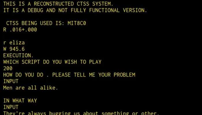 The original ELIZA code running on an emulated CTSS system. — YouTube@RupertLane