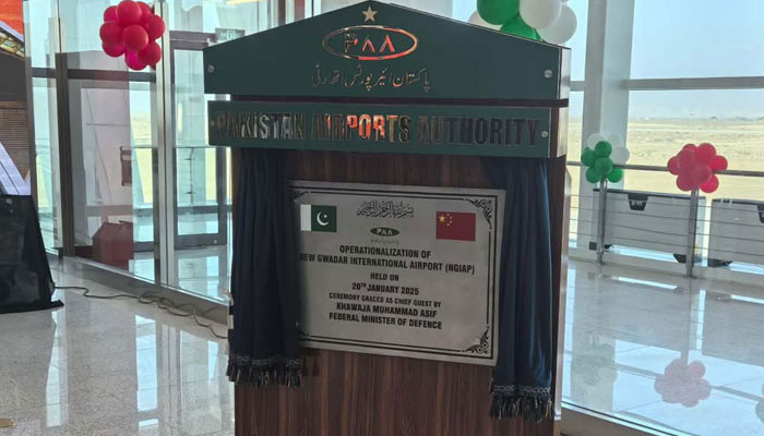 The plaque marking the operationalisation of New Gwadar International Airport on January 20, 2025. — PAA