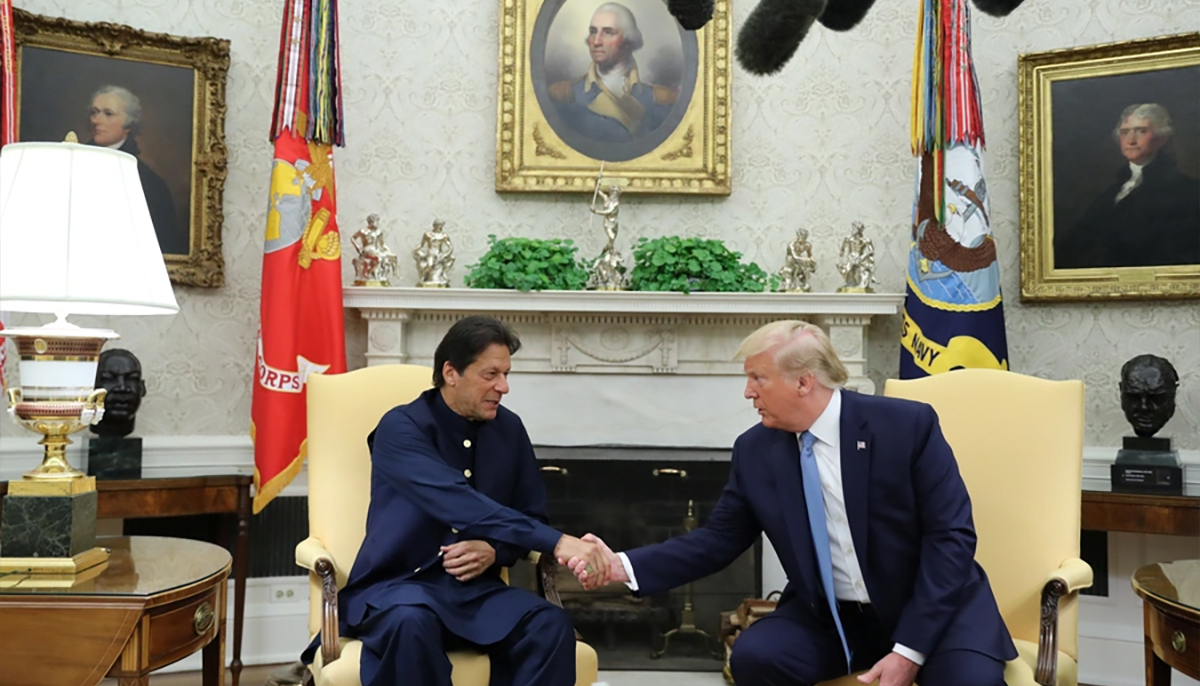 Former Pakistani prime minister Imran Khan shakes hands with US President Donald Trump at the start of their meeting in the Oval Office of the White House in Washington, US, on July 22, 2019. — Reuters