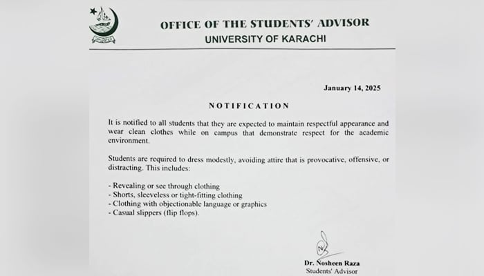 The notification issued by the University of Karachi. — Reporter