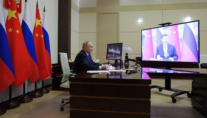 Russian President Vladimir Putin holds a video conference meeting with Chinese President Xi Jinping at the Novo-Ogaryovo state residence outside Moscow, Russia January 21, 2025. — Reuters