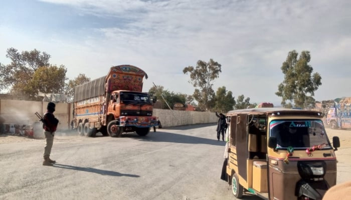 An aid truck departs for Kurram district from Tal Cantonment, on January 14, 2025. — Reporter