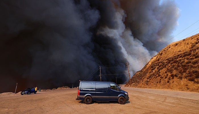 Smoke rises from the Hughes Fire near Castaic Lake, north of Santa Clarita, California, US January 22, 2025. — Reuters