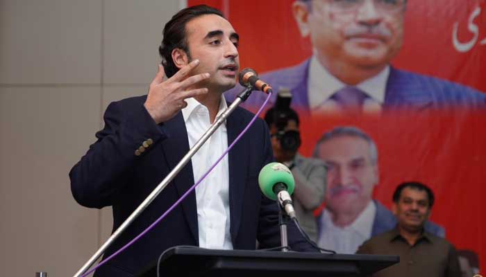 Pakistan Peoples Party (PPP) Chairman Bilawal-Bhutto Zardari is addressing the oath-taking ceremony of newly elected members of the Ittehad Union of All Pakistan OGDCL Employees in Islamabad on January 23, 2025. — X/@MediaCellPPP