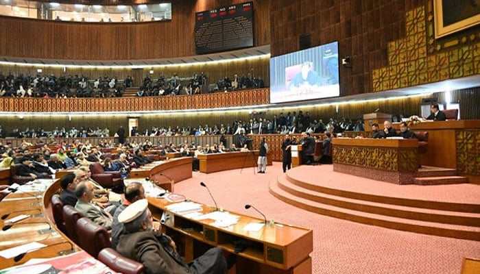 Members of Pakistan’s lower house of parliament attend the National Assembly meeting in Islamabad on March 1, 2024. — X@NAofPakistan