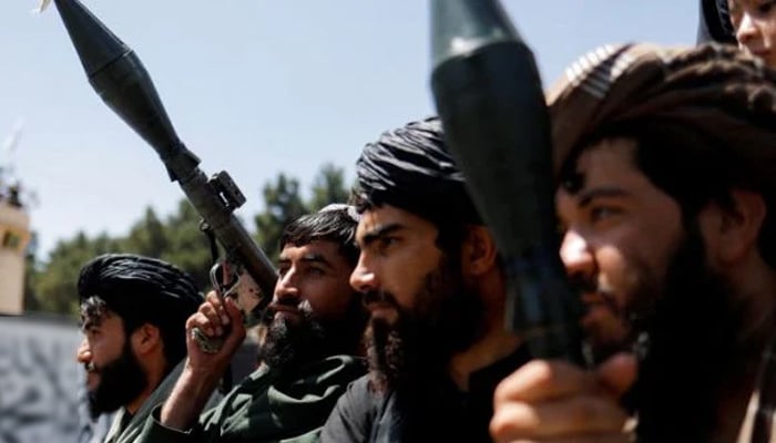 Taliban fighters celebrate on the second anniversary of the fall of Kabul on a street near the US embassy in Kabul, Afghanistan on August 15, 2023. — Reuters