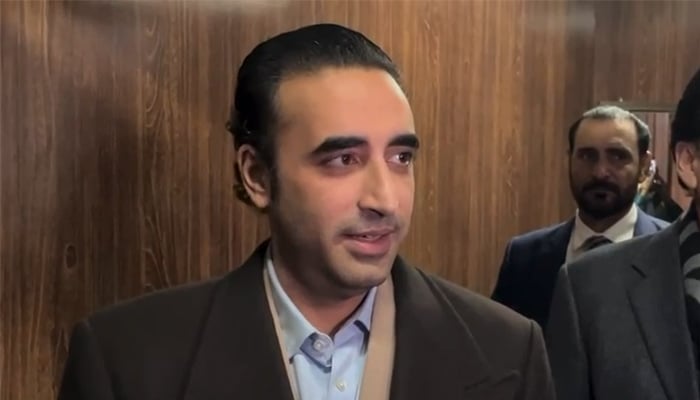 Pakistan Peoples Party Chairman Bilawal Bhutto Zardari is talking to journalists in Islamabad on January 24, 2025. — Screengrab/PPPMediaCell