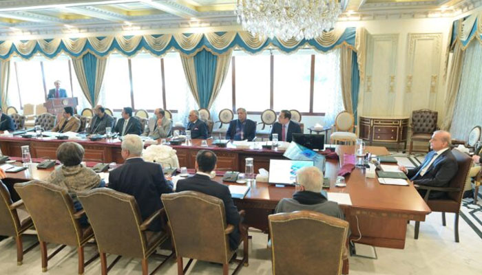 Prime Minister Shehbaz Sharif (left) chairs a review meeting regarding steps to curb human trafficking in Pakistan on January 24, 2025. — APP