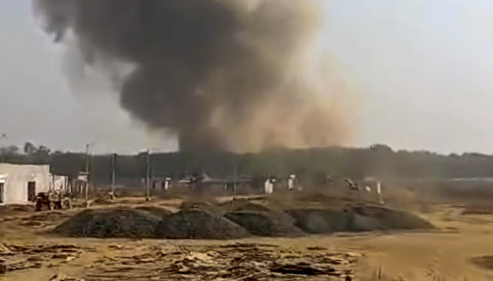 A blast is seen afar at the ordnance factory in Bhandara district, Maharashtra, Friday on January 24, 2025. — X/@PTI_News