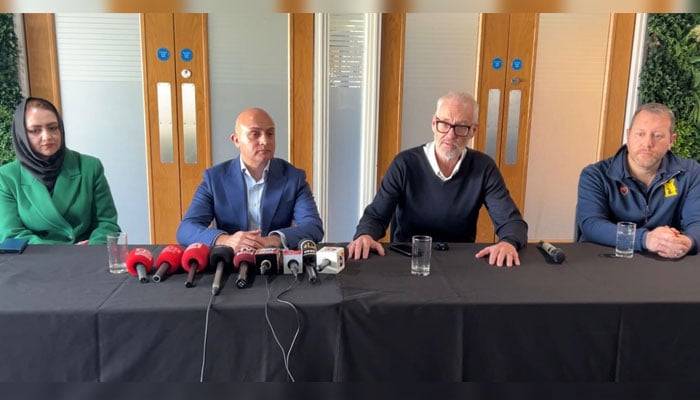 Warwickshire CCC’s CEO Stuart Cain addressing to a press conference along with club’s high performance manager Paul Greetham, member diversity and inclusion board Rafaqat Sabir and Vice Consul Pakistan Bukhtawar Mir.—Reporter