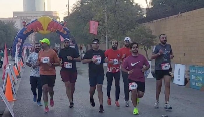 Runners take part in the 10th SOP Marathon in Karachi, January 26, 2025, in this still taken from a video. — Reporter