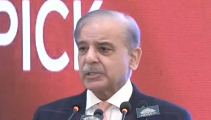 Prime Minister Shehbaz Sharif addressing ceremony in Islamabad, January 27, 2025. — Screengrab via YouTube/Geo News