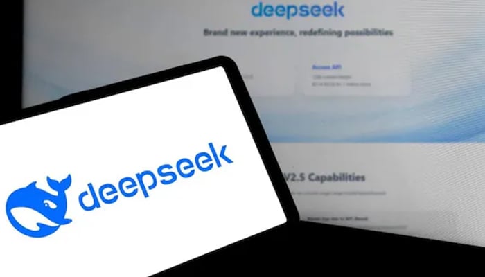 A laptop screen showing the logo of DeepSeek with the website open on a PC in the background. — Reuters/File