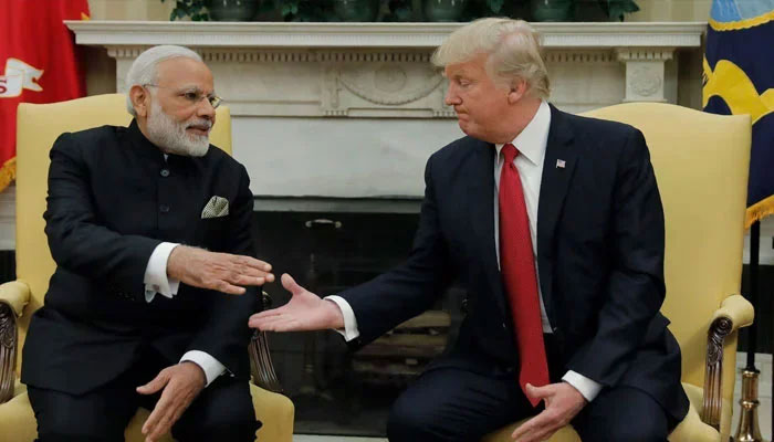 Indian Prime Minister Narendra Modi (left) greeted by former US president Donald Trump in the Oval Office at the White House in Washington. — Reuters/File