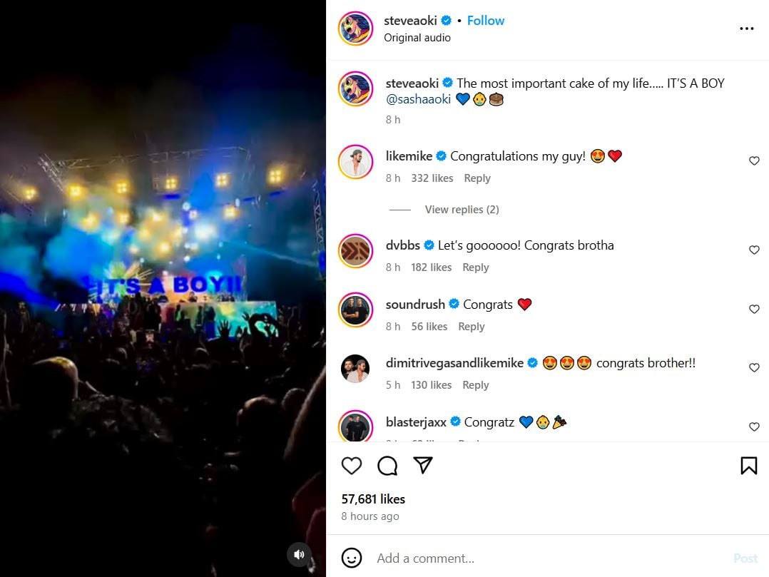 Steve Aoki announces baby news with exciting gender reveal