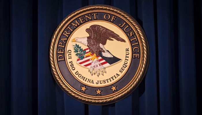 A representational image shows the Department of Justice (DOJ) logo on a wall. — Reuters/File