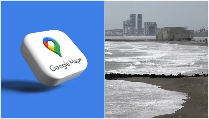 A combination of images shows an illustration of the Google Maps logo and an image of the shore of Gulf of Mexico. — Unsplash/Reuters/File