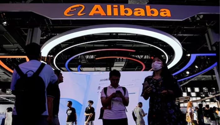 Alibaba Group sign is seen at the World Artificial Intelligence Conference (WAIC) in Shanghai, China July 6, 2023.