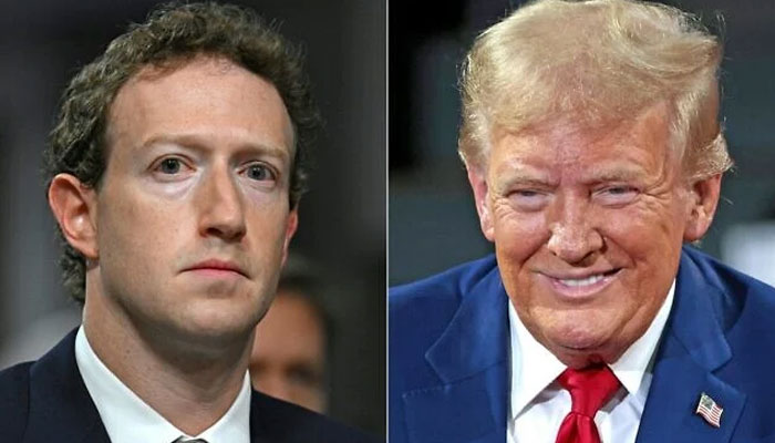 This combination of pictures shows Mark Zuckerberg (L), CEO of Meta, on January 31, 2024, and former US President and Republican presidential candidate Donald Trump on September 17, 2024. — AFP