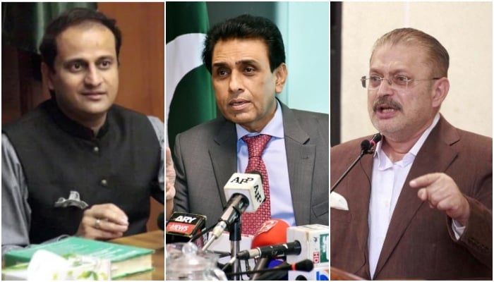 Karachi Mayor Murtaza Wahab, MQM-P convener Khalid Maqbool Siddiqui, and provincial minister Sharjeel Inam Memon. — PPI/APP