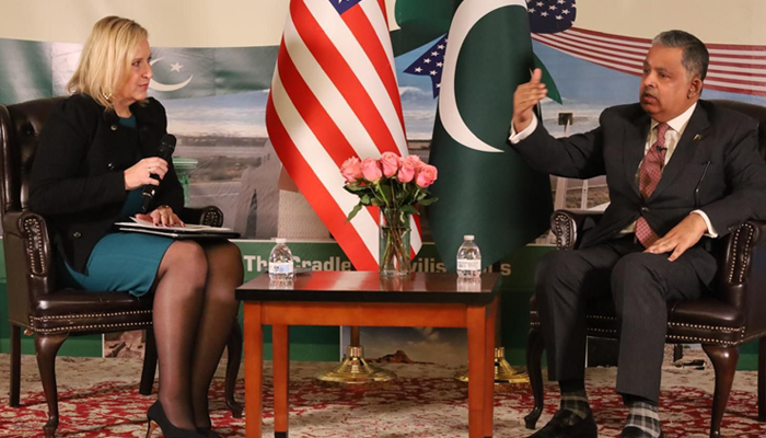 Rizwan Saeed Sheikh, Pakistans Ambassador to the United States, speaks during the Ambassador Insider Series in Washington, on January 30, 2025. — Pakistan Embassy in US