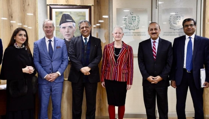 EU Special Representative for Human Rights (EUSR) Ambassador Olof Skoog (second left) and Minister for Law and Justice Azam Nazeer Tarar (third left). — EU website/File