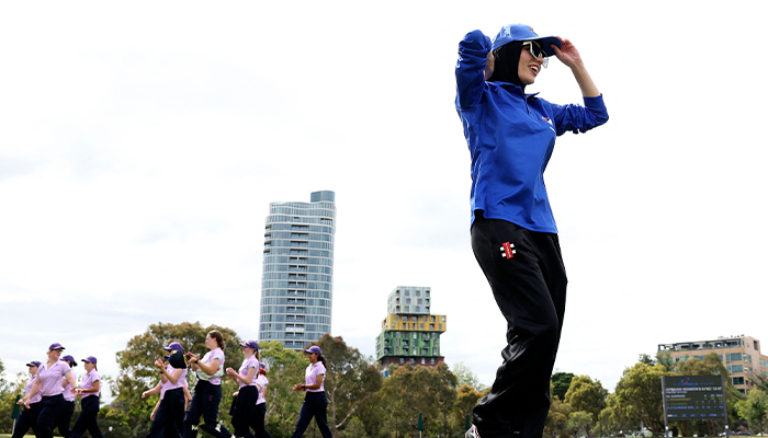 The eleventh women in Afghanistan are preparing to move to the field during the Cricket match between Afghanistan from XI and Cricket without the eleventh border at Junction Oval in Melbourne on January 30, 2025. - AFP