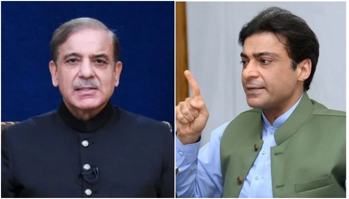 PM Shehbaz Sharif (left) and his son and senior PML-N leader Hamza Shahbaz. — APP/Online/File