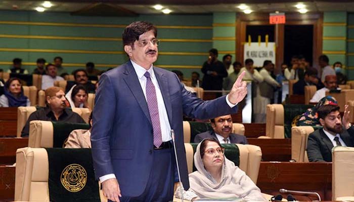 Sindh Chief Minister, Syed Murad Ali Shah, speaks on the floor of the provincial assembly. — Ministry of Information/File