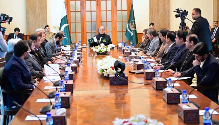 Prime Minister Shehbaz Sharif addressing meeting on law and order in Quetta, Balochistan, February 3, 2025. — PID