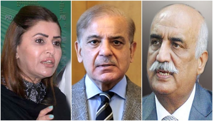 (From left to right) PPP leader Shazia Marri, Prime Minister Shehbaz Sharif and Syed Khursheed Shah. — APP/Radio Pakistan/File