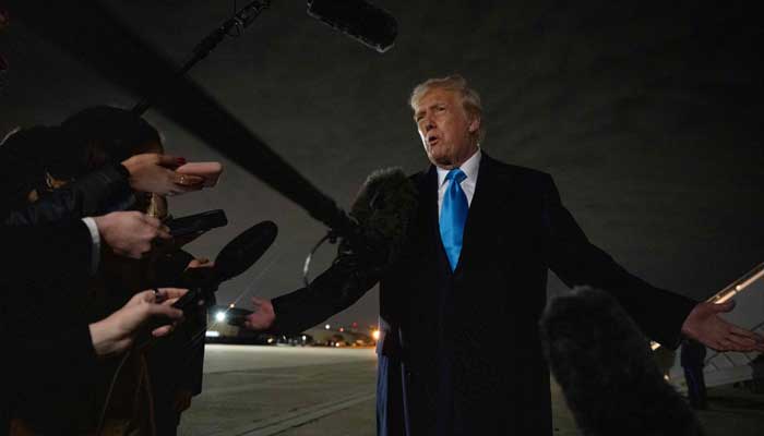 US President Donald Trump speaks to the press upon arrival at Joint Base Andrews in Maryland on February 2, 2025, as he returns to the White House from Florida. — AFP