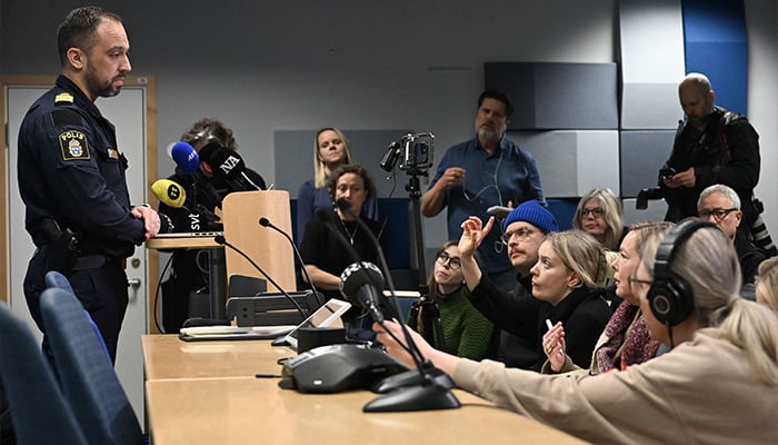 The head of the local police Roberto Eid Forest speaks during a press conference Orebro, Sweden, on February 4, 2025 after a shooting at the adult education center Campus Risbergska school. — AFP