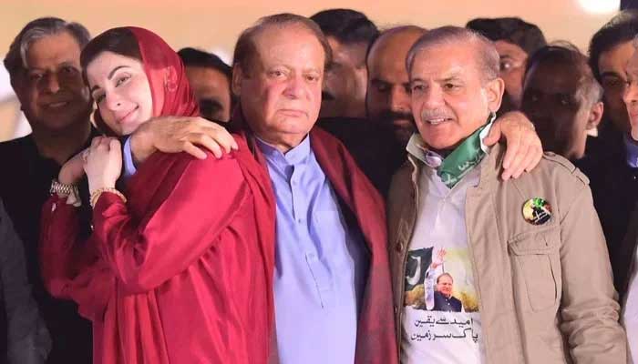 Pakistan Muslim League (PML-N) Senior Vice President Maryam Nawaz, partys supremo Nawaz Sharif and President Shehbaz Sharif. — X/@pmln_org