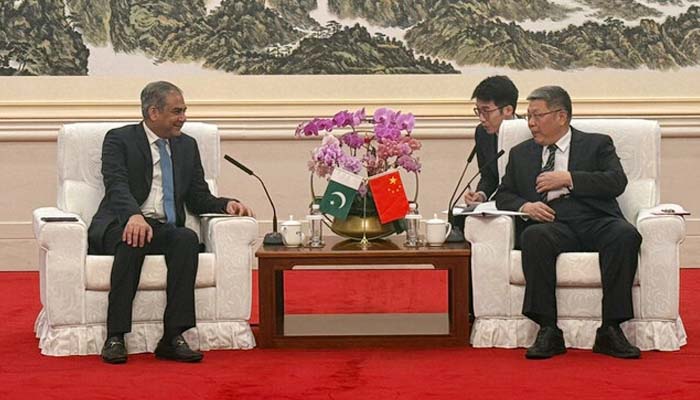 Interior Minister Mohsin Naqvi meets his Chinese counterpart, Qi Yanjun, in Beijing on February 5, 2025. — PID