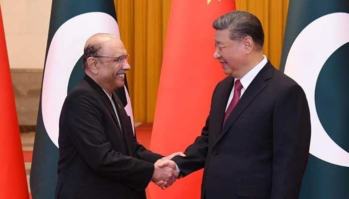 President Asif Ali Zardari shakes hand with Chinese counterpart, President Xi Jinping at the Great Hall of the People in Beijing, China, February 5, 2025. — APP