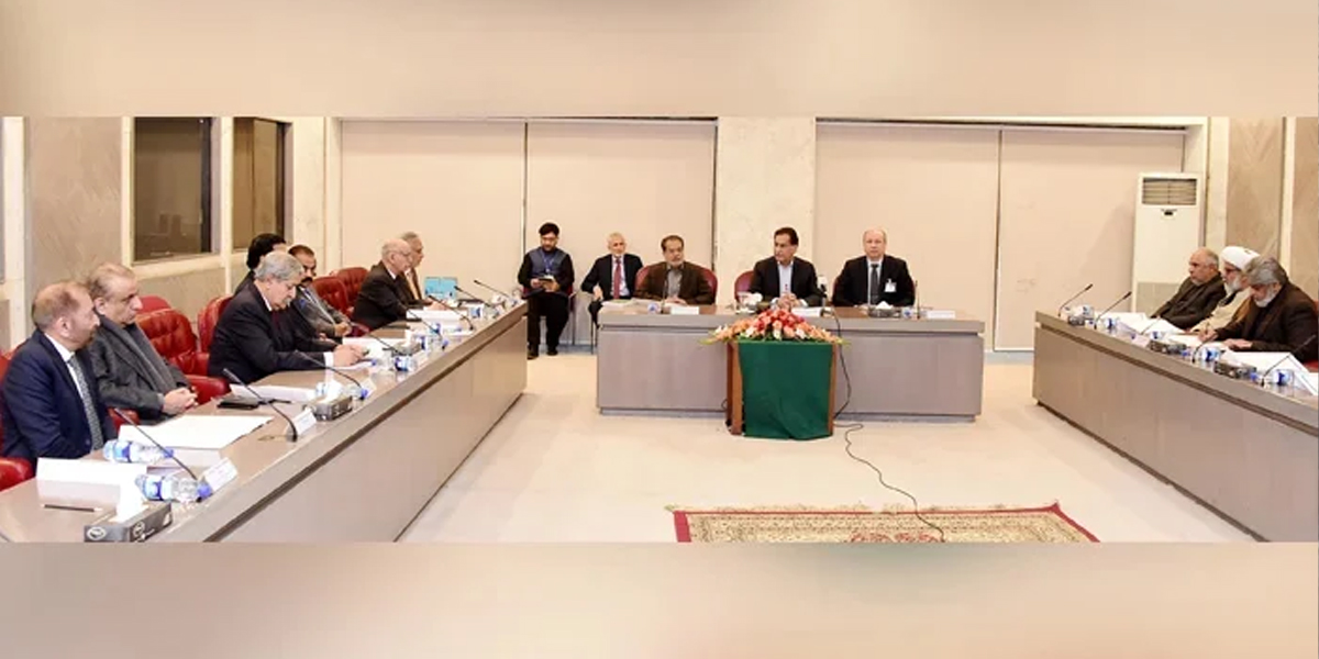 Members of the government and PTIs negotiation committees meet under the chairmanship of NA Speaker Ayaz Sadiq on December 23, 2024, at the Parliament House in Islamabad. — PID