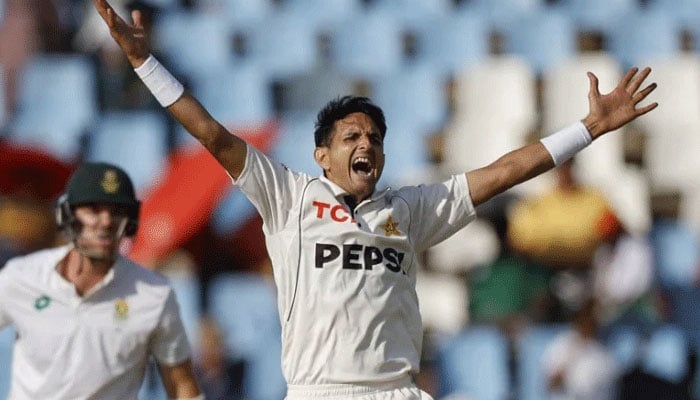 Pakistan pacer Mohammad Abbas during first Test against South Africa in Centurion on December 29, 2024. - AFP