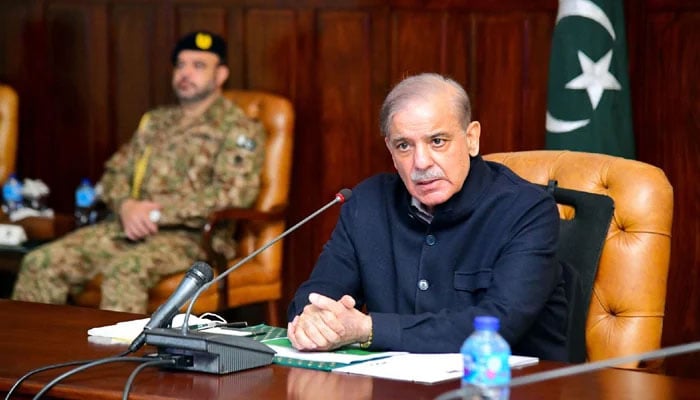 Prime Minister Shehbaz Sharif chairs a meeting in Peshawar. — PID/File