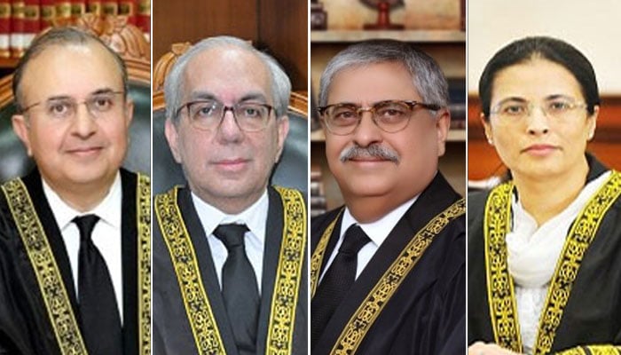 (From left to right) Supreme Court senior puisne judge Justice Syed Mansoor Ali Shah, Justice Munib Akhtar, Justice Athar Minallah and Justice Ayesha A Malik. — SC website/File