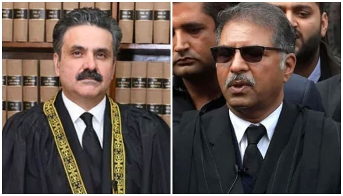 Chief Justice of Pakistan Justice Yahya Afridi (left) and PTI’s Senator Barrister Ali Zafar. — PPI/SC website/File