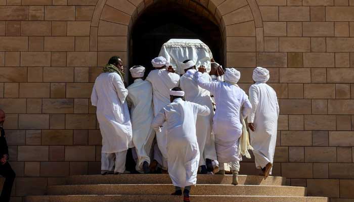 Prince Karim al-Hussaini Aga Khan IV being laid to rest in mausoleum of Mawlana Sultan Mahomed Shah, Aswa, Egypt, February 9, 2025. — Facebook/theismaili