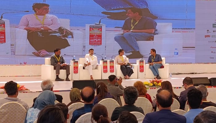 A panel discussion underway during the Karachi Literature Festival (KLF) in Karachi on January 9, 2025. — Image provided by KLF