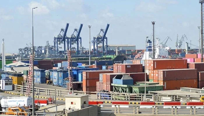 A general view showing containers stacked at Karachi Port. — AFP/File