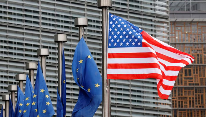 US and European Union flags are pictured at the European Commission headquarters in Brussels, Belgium. — Reuters/File