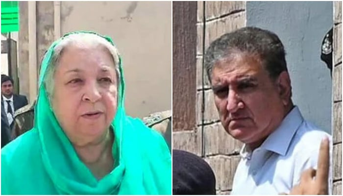 These undated photos show PTI senior leaders Dr Yasmin Rashid (left) and Shah Mahmood Qureshi. — AFP/X/@VishalSehgal4U/File