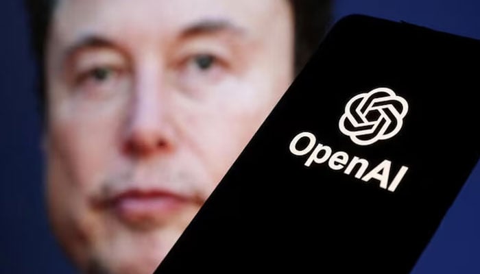 The Openai logo is seen in front of the photo of Elon Musk in this illustration taken on March 11, 2024. - Reuters